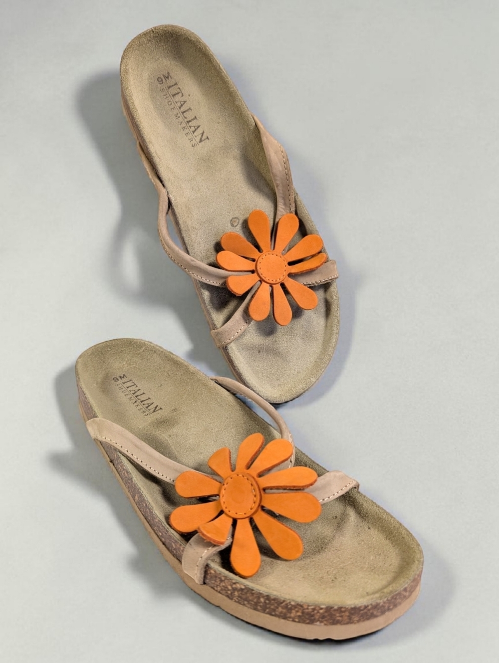 Italian Shoemakers Flower Sandals Orange Daisy Boho Slide Comfort 9